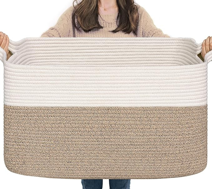 Goodpick Large Blanket Basket, Woven Basket for Storage Rectangle Dirty Clothes Basket for Laundr... | Amazon (US)