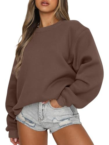 EFAN Womens Sweatshirts Oversized Crewneck Y2K Fleece Hoodies Fall Fashion 2026 Teen Girls Cute Winter Clothes Sweater Brown S | Amazon (US)
