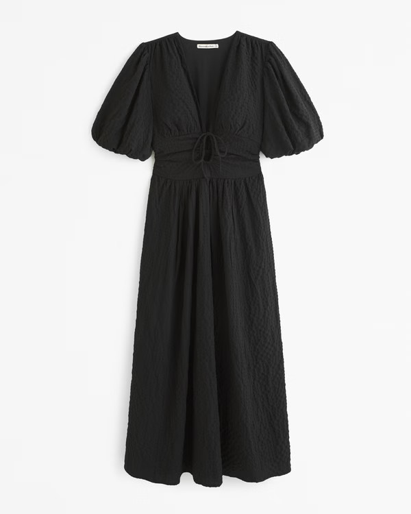 Women's Tie-Front Textured Maxi Dress | Women's Dresses & Jumpsuits | Abercrombie.com | Abercrombie & Fitch (UK)