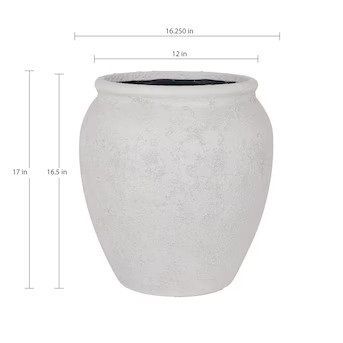 allen + roth Round 16.25-Inches W Large White Stone Outdoor Planter with Self Watering | Lowe's