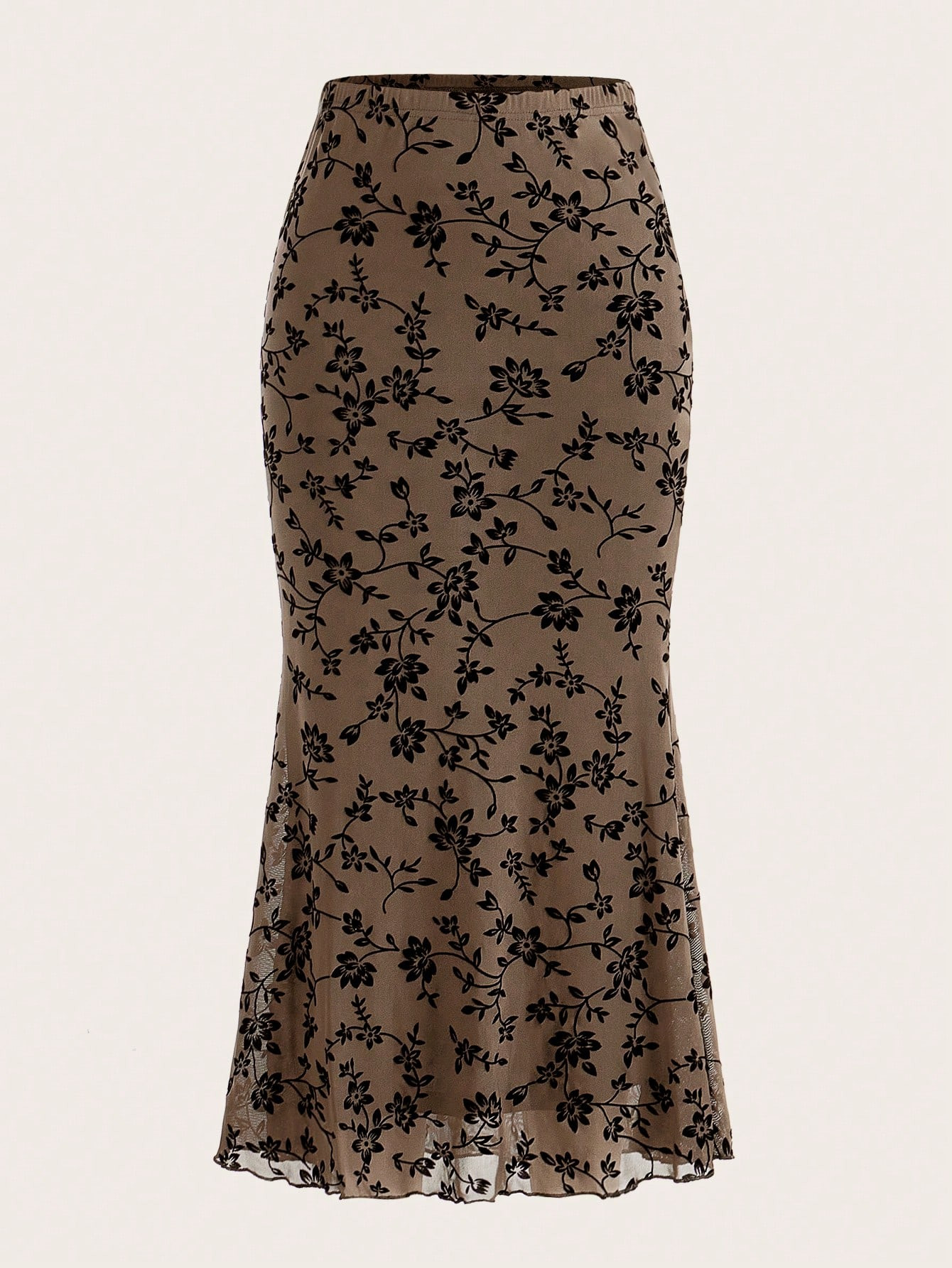 SHEIN EZwear Floral Print Mermaid Hem Mesh Skirt | SHEIN