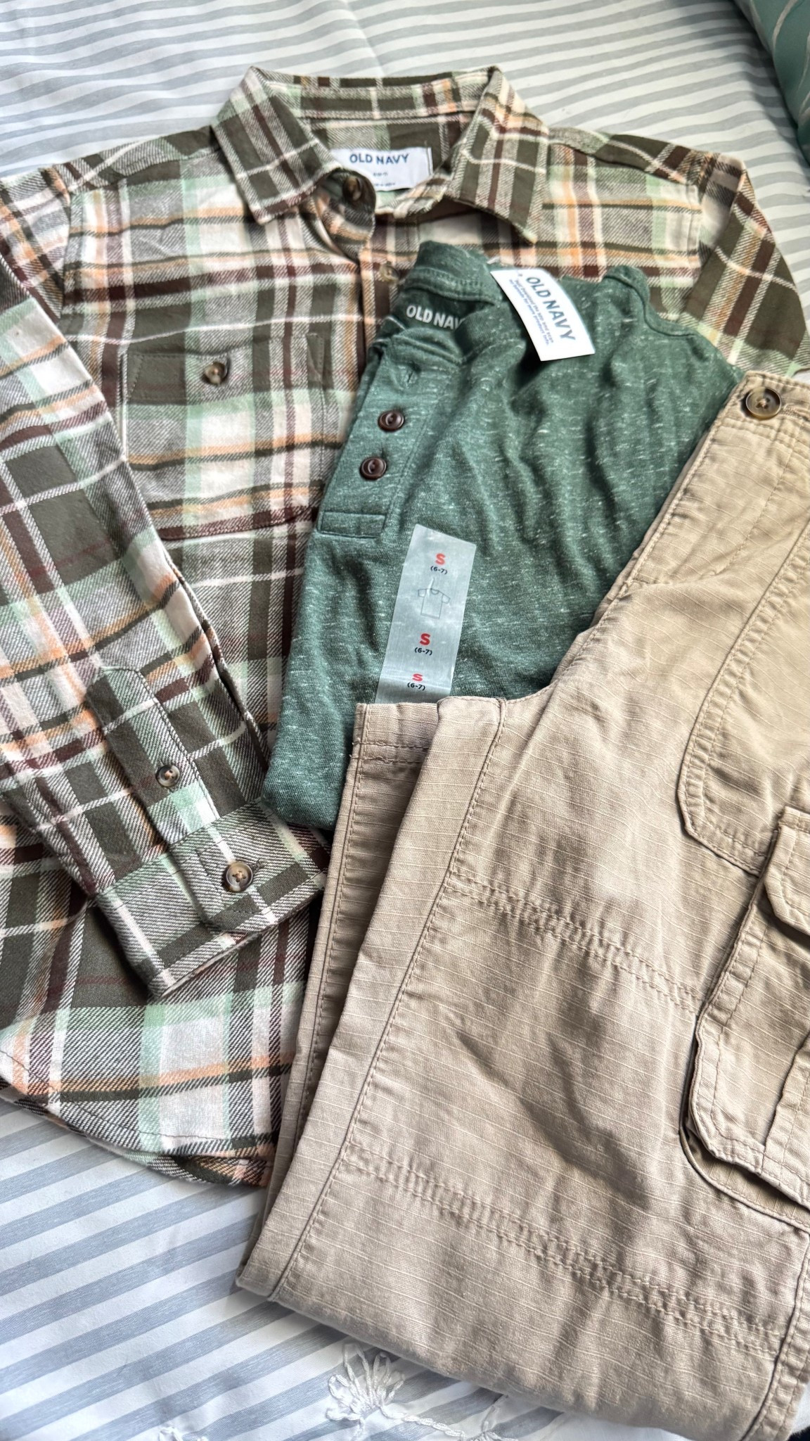 Old Navy fall style for boys, mix and match! Small (6-7) shirts and cargo pants (6-7). Green short sleeved Henley is no longer available. 

#LTKKids #LTKStyleTip #LTKFamily