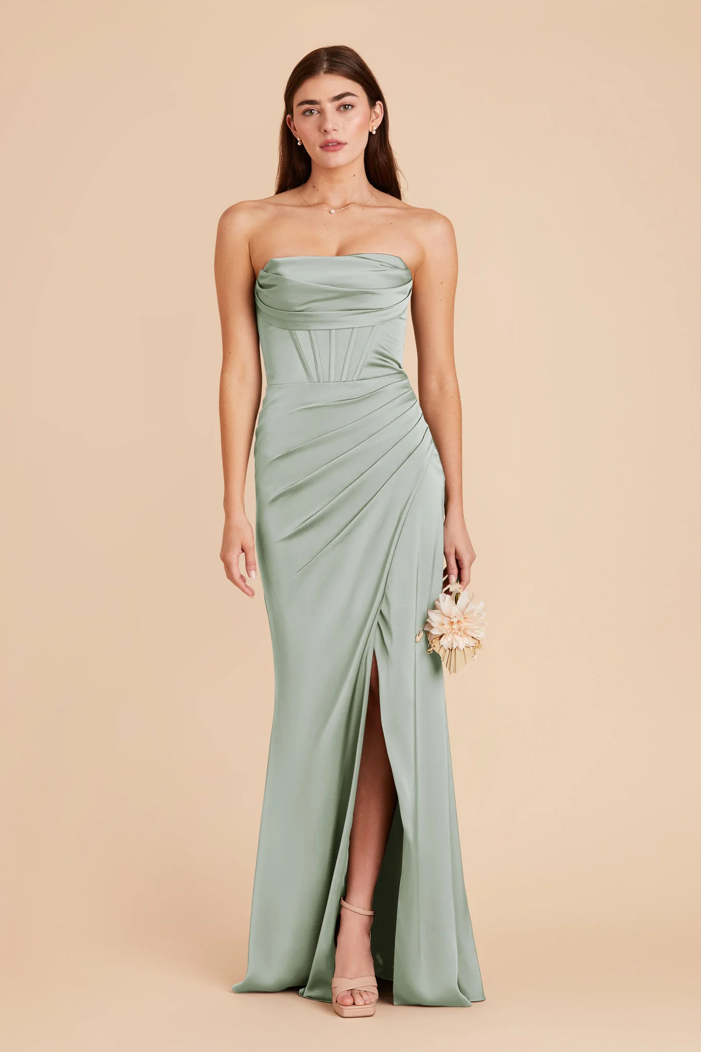 Carrie Matte Satin Dress in Sage | Birdy Grey | Birdy Grey