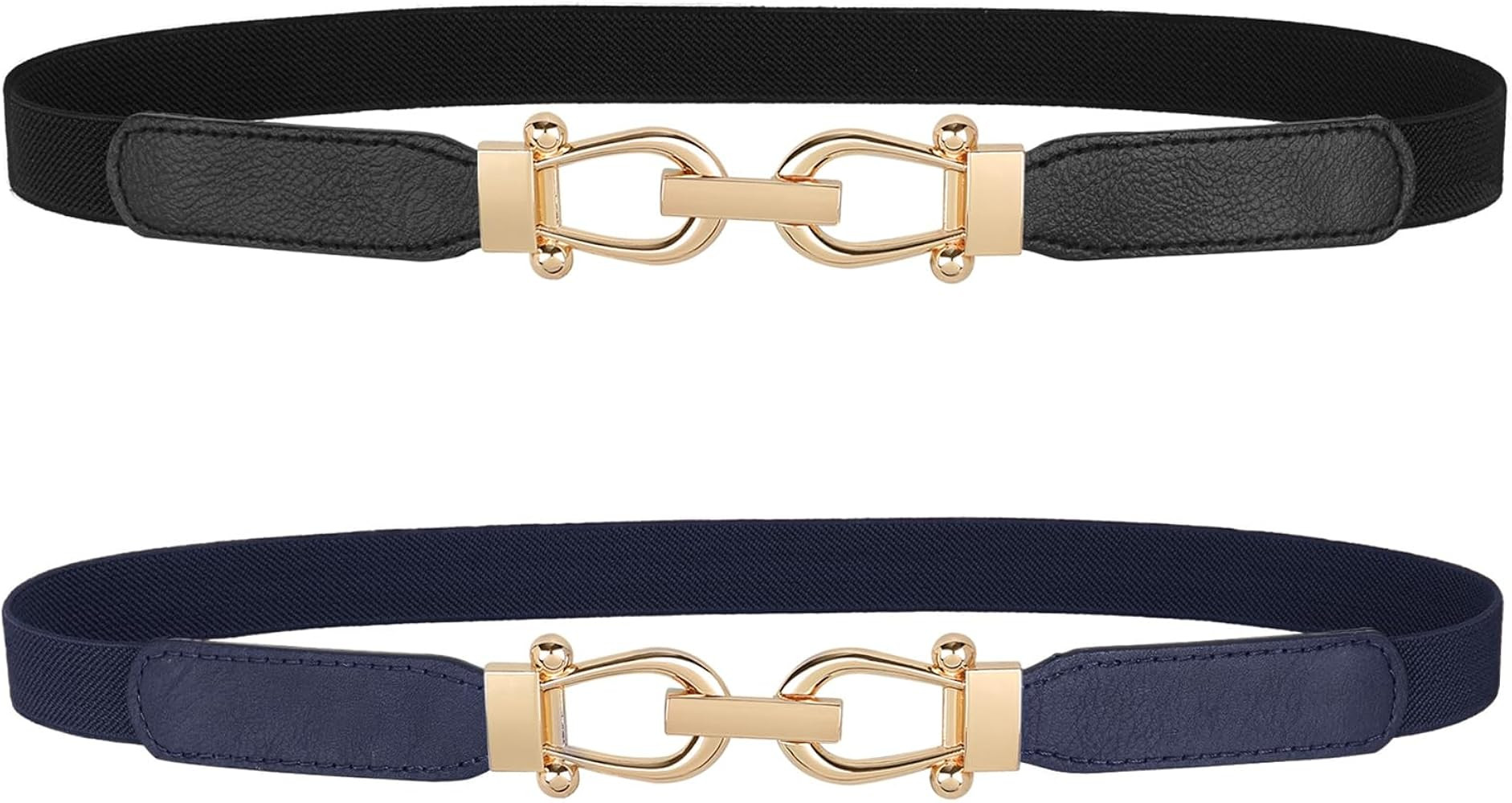 JASGOOD Women Skinny Elastic Belt for Dresses,Thin Retro Stretch Waist Belt with Golden Buckle | Amazon (US)