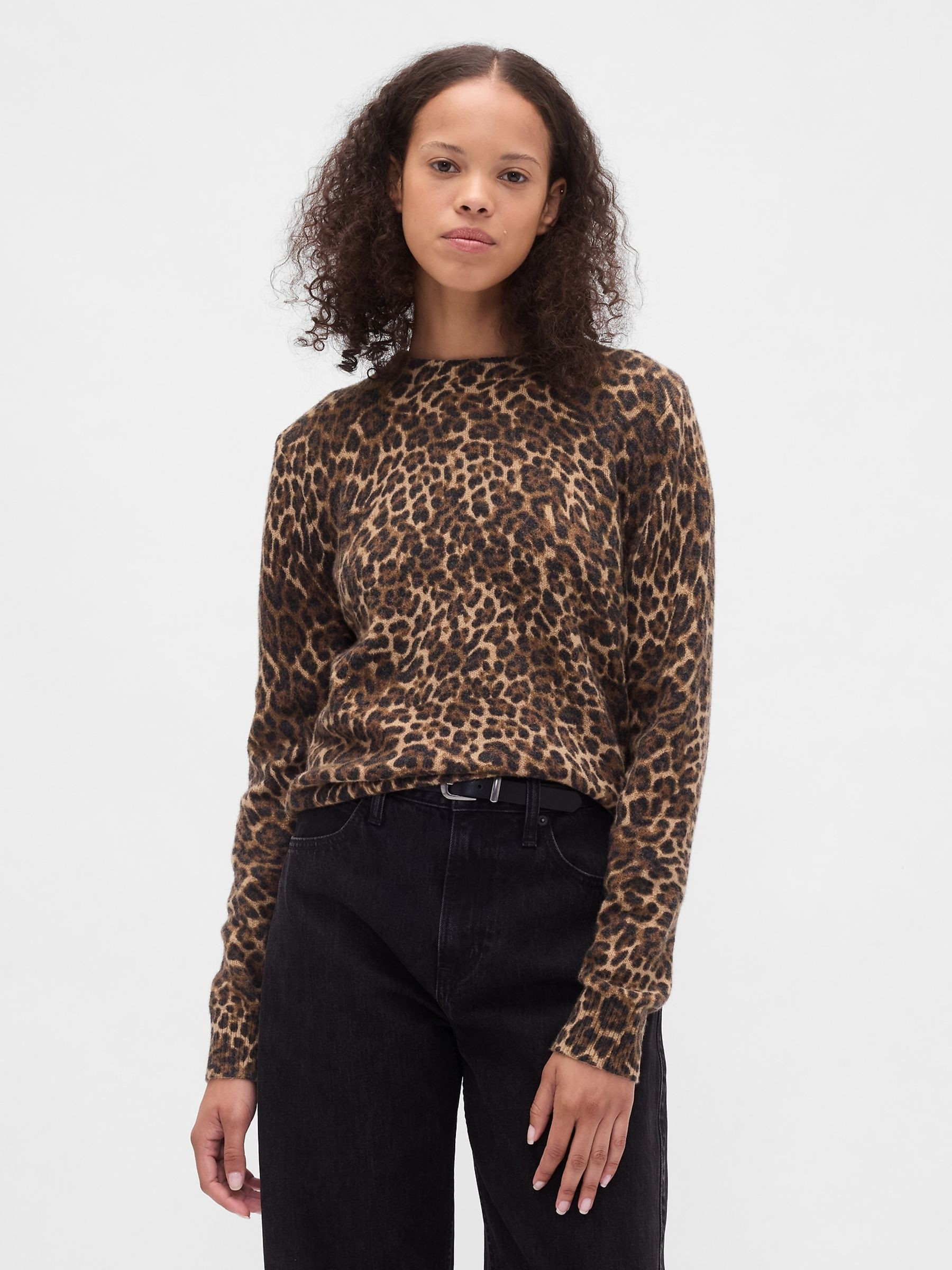 CashSoft Brown Leopard Print Crew Neck Jumper | Gap | GAP UK