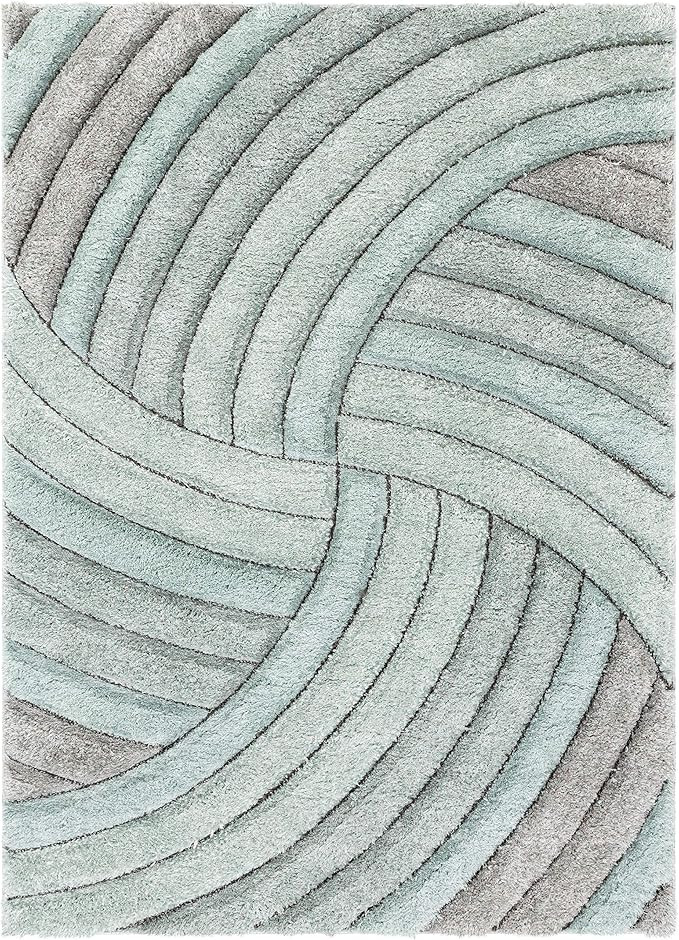 Well Woven Tilly Light Blue Geometric Stripes Thick Soft Plush 3D Textured Shag Area Rug 5x7 (5'3... | Amazon (US)