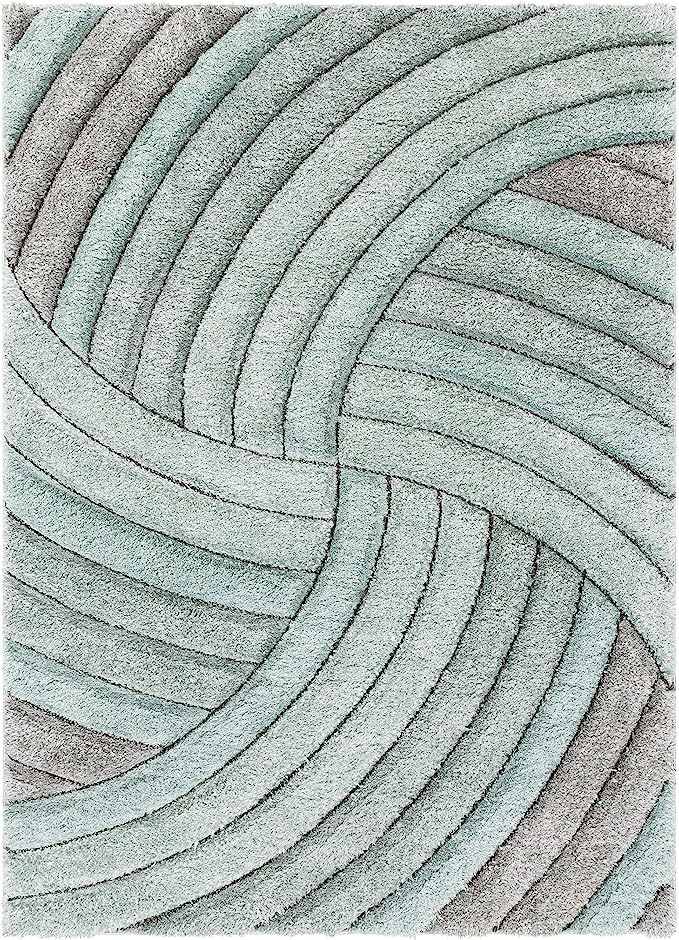 Well Woven Tilly Light Blue Geometric Stripes Thick Soft Plush 3D Textured Shag Area Rug 5x7 (5'3... | Amazon (US)