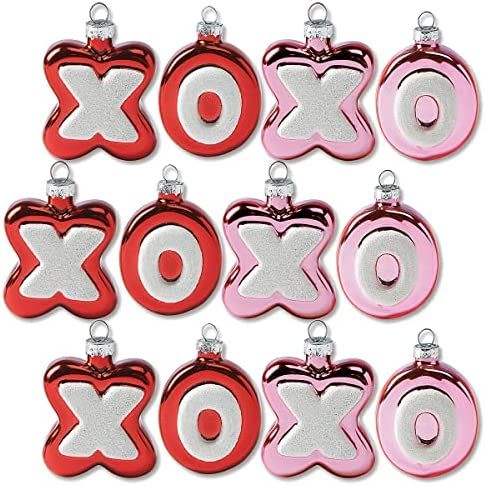 Lillian Vernon Glass XOXO Valentine's Day Ornaments - Set of 12, 3 of Each Kind, Sparkling Glitte... | Amazon (US)