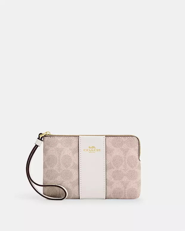 Corner Zip Wristlet In Signature Canvas With Stripe | Coach Outlet US