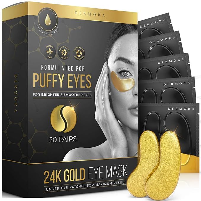 24K Gold Under Eye Mask - Puffy Eyes - 20 Pairs - Look Less Tired, Reduce Dark Circles, Undereye ... | Amazon (US)