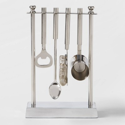 5pc Stainless Steel Bar Tool Set with Stand Silver - Threshold™: Barware Kit with Storage Case | Target
