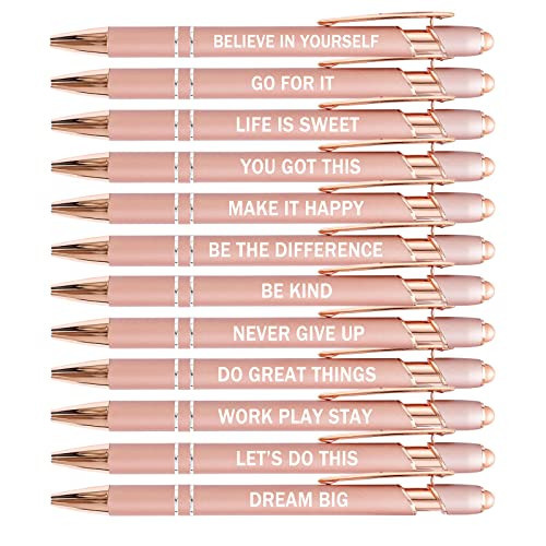 PASISIBICK 12 Pieces Rose Gold Inspirational Motivational Quotes Snarky Screen Touch Stylus Ballpoint Pens, Office Encouraging Scriptures, Black Ink (Rose Gold,Motivational) | Amazon (US)