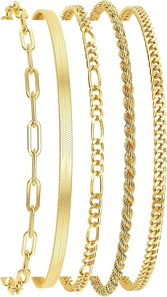 DEARMAY 14K Gold Plated Bracelets for Women, Jewelry Sets Cute Tennis Beaded Bracelets Cuban Link... | Amazon (US)