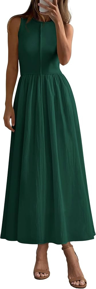 PRETTYGARDEN Maxi Dresses for Women 2026 Summer Casual Sleeveless Patchwork Flowy Vacation Sundre... | Amazon (US)
