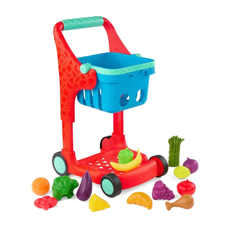 Battat Shop n’ Stroll Shopping Cart & Grocery Supermarket Plastic Playset with Pretend Food for... | Walmart (US)