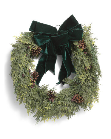 24in Real Touch Pine Wreath With Bow | Plants & Planters | Marshalls | Marshalls