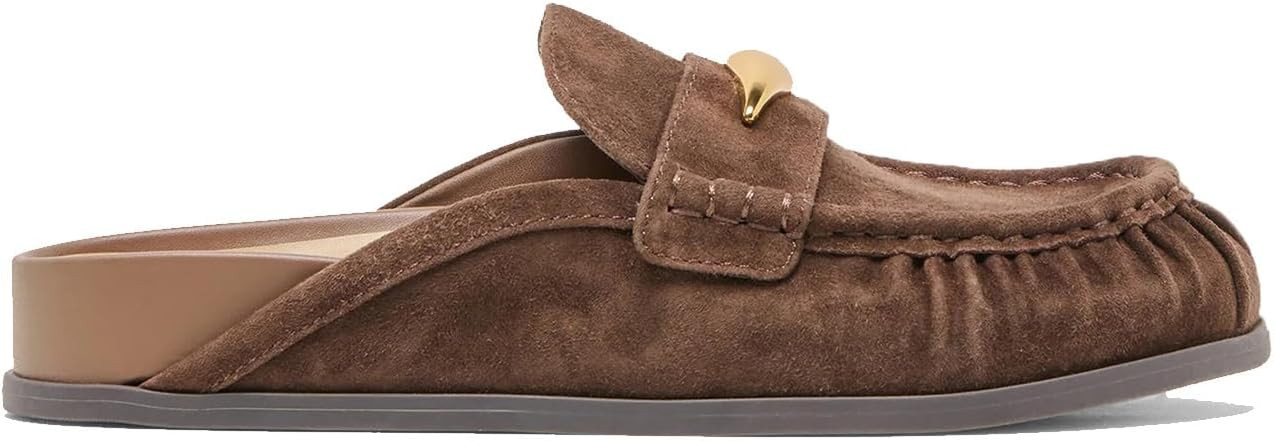 Suede Mule Loafers Slip on Round Closed Toe Backless Slides Loafer Comfortable Casual Fall Winter... | Amazon (US)