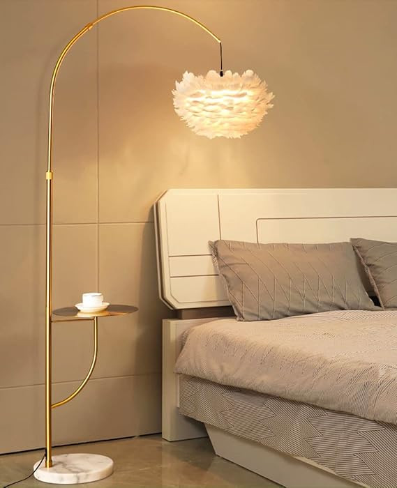 White Feather Floor Lamp with Table,Great Floor Light Height Adjustable (Gold) | Amazon (US)