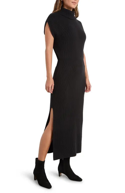 Splendid Madeline Rib Turtleneck Maxi Sweater Dress in Black at Nordstrom, Size Small | Nordstrom