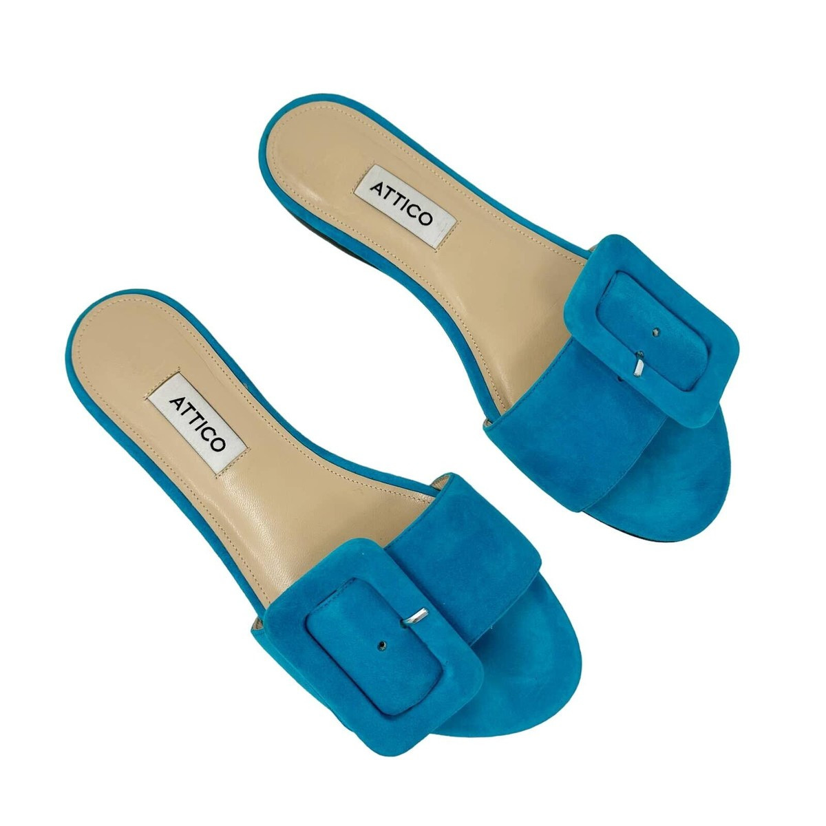 Attico Buckle Open Toe Turquoise Blue Suede Leather Slip On Sandals Flats EU 37  | eBay | eBay US