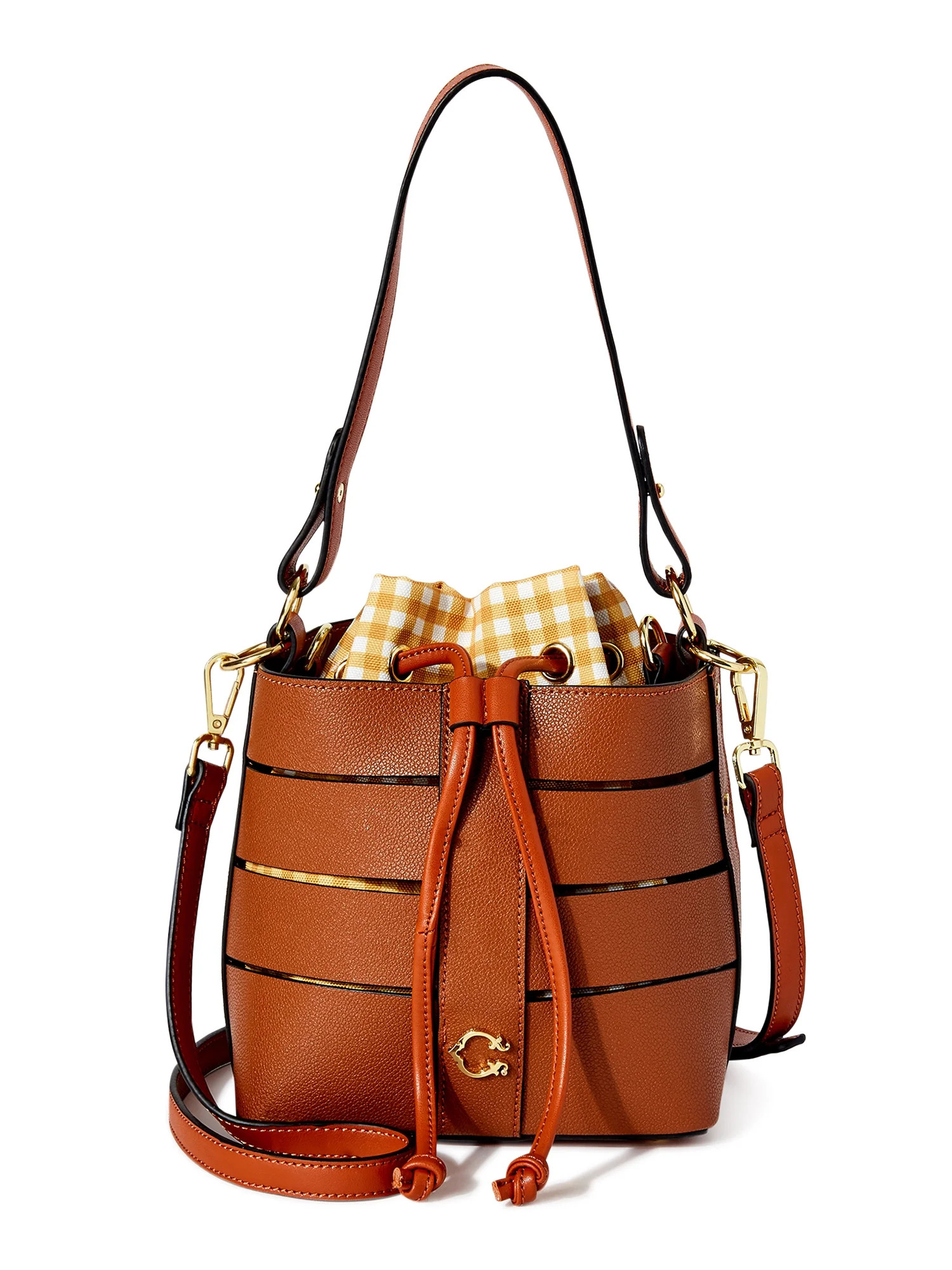 C. Wonder Women's Sophia Vegan Leather Caged Convertible Crossbody with Canvas Pouch Cognac | Walmart (US)