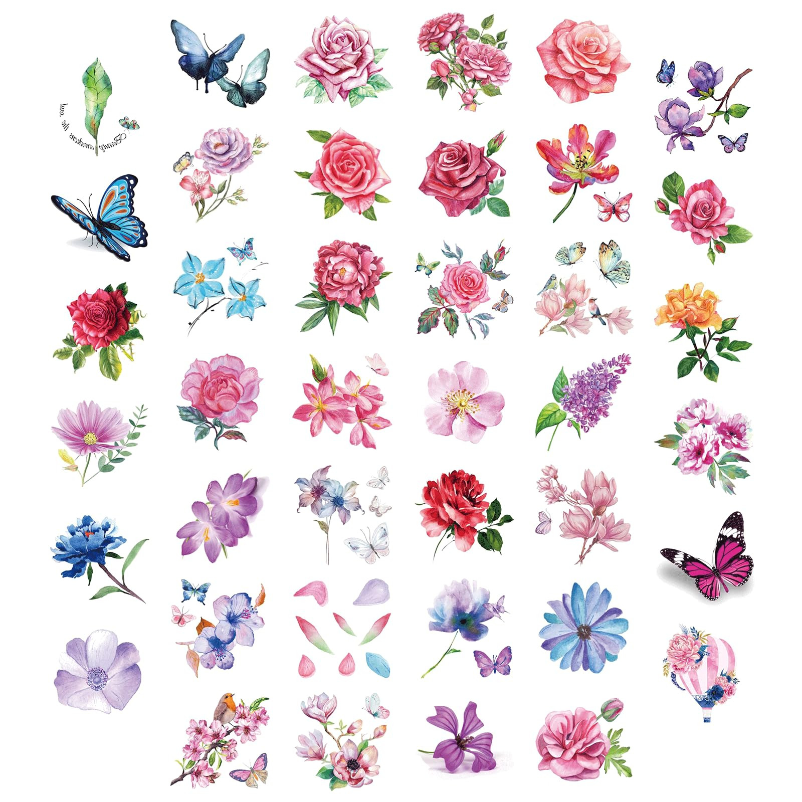 80 Sheet Flower Temaporary Tattos for Women Girls Realistic Fake Tattoos 3D Rose Butterfly Peony ... | Amazon (US)