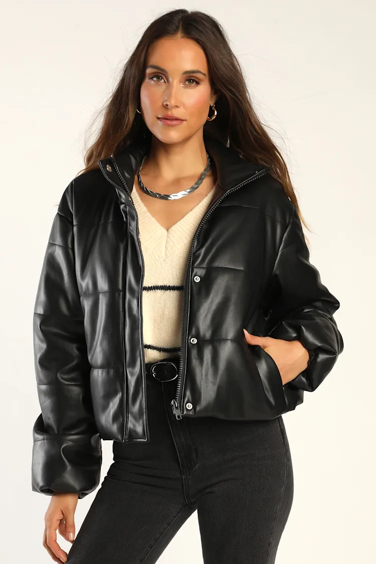 Cool Disposition Black Vegan Leather Puffer Jacket | Lulus (US)
