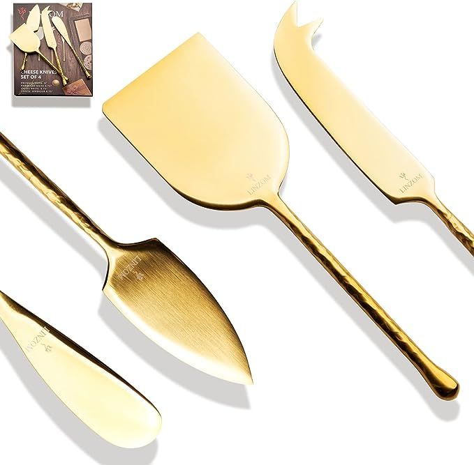 LINZOM Gold Cheese Knives, Cheese Knife Set for Charcuterie Board, Hand Forged Charcuterie Utensi... | Amazon (US)