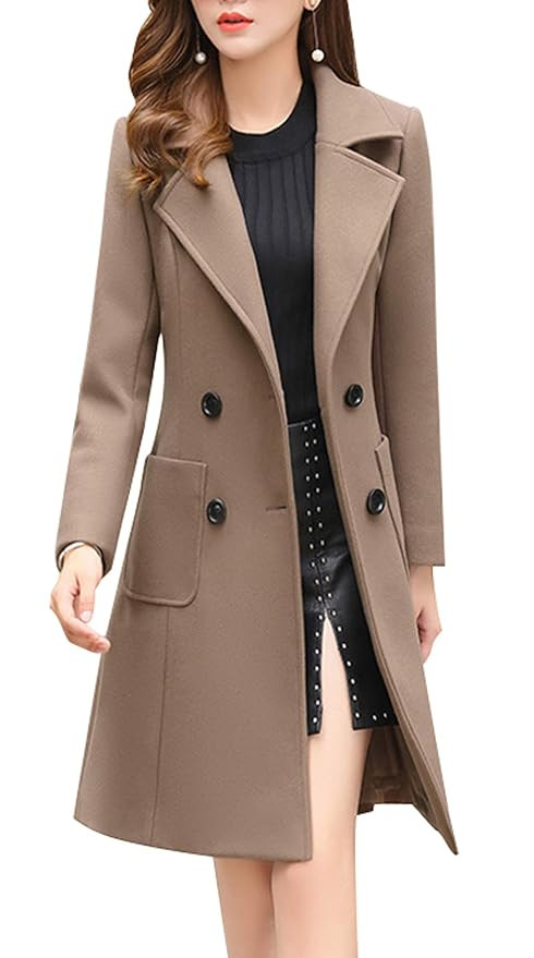 chouyatou Women Elegant Notched Collar Double Breasted Wool Blend Over Coat | Amazon (US)