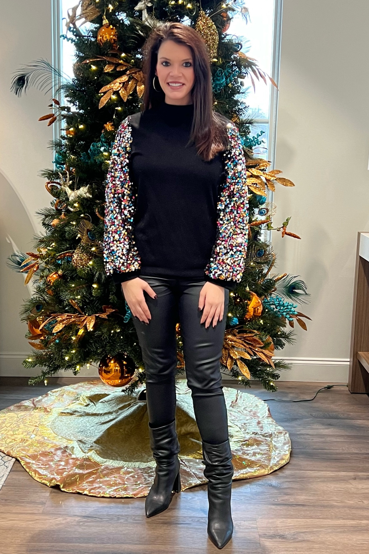 Sequin top/leather pants / black boots

#LTKHoliday #LTKSeasonal