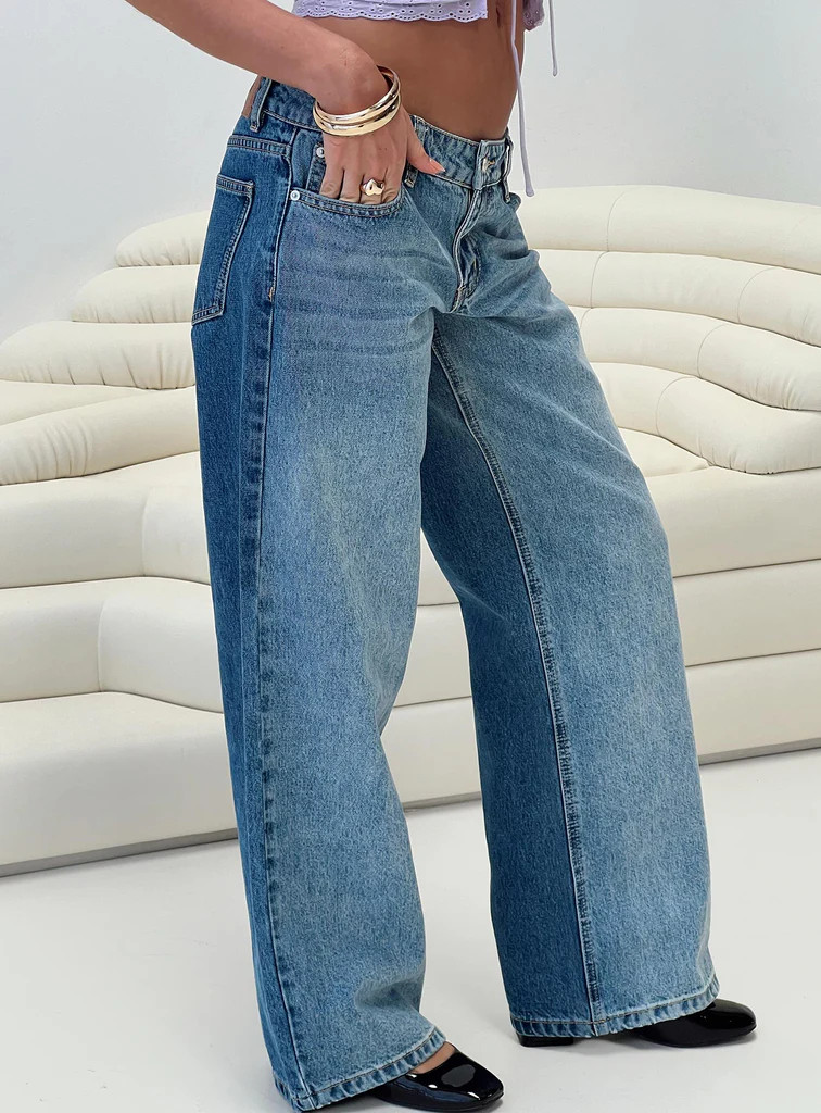Ferris Two-toned Straight Leg Jean Blue Wash Denim | Princess Polly US