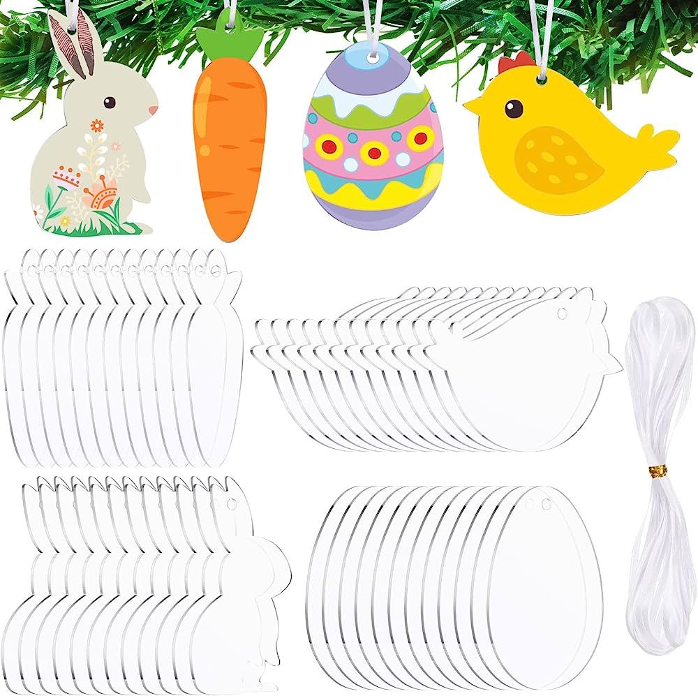 48 Pieces Acrylic Easter Bunny Ornament Acrylic Ornament Blanks Hanging Tree Ornaments Clear Acry... | Amazon (US)