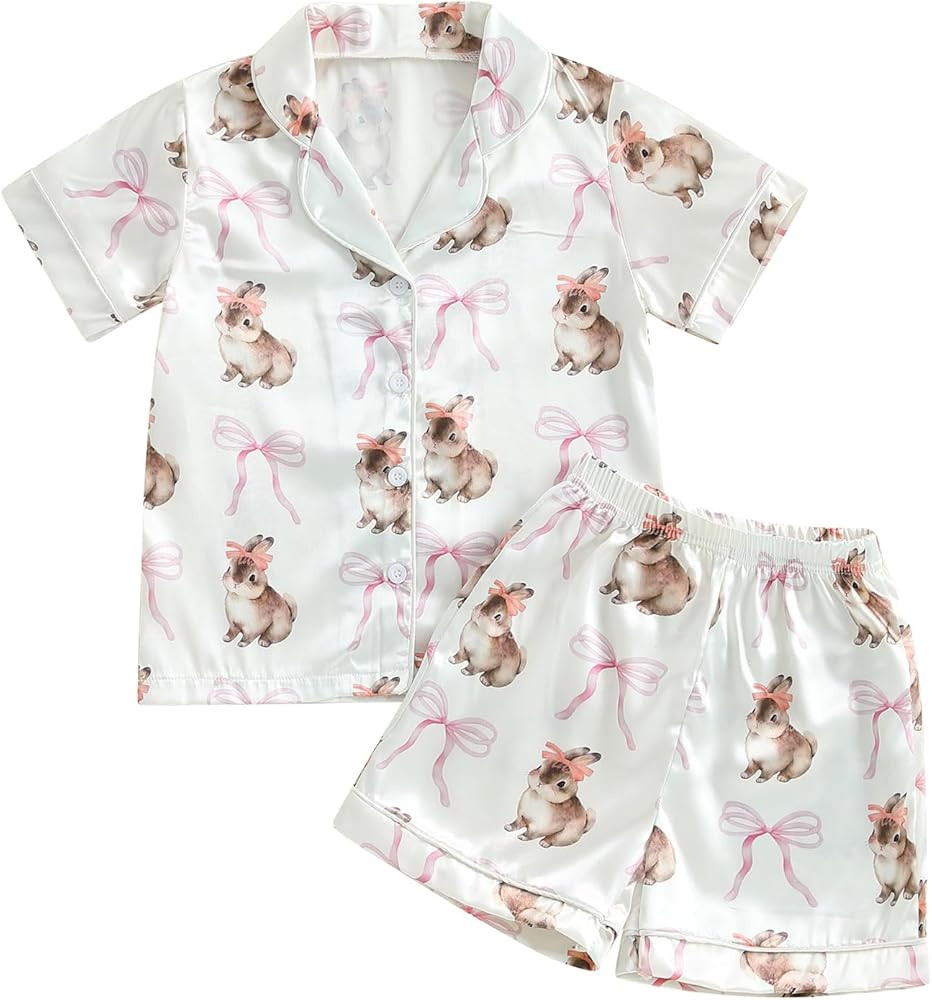 Kuriozud 4th of July Baby Girl Pajamas Silk Stain Pjs Summer Shirt Tops+Shorts 2Piece Set Toddler... | Amazon (US)