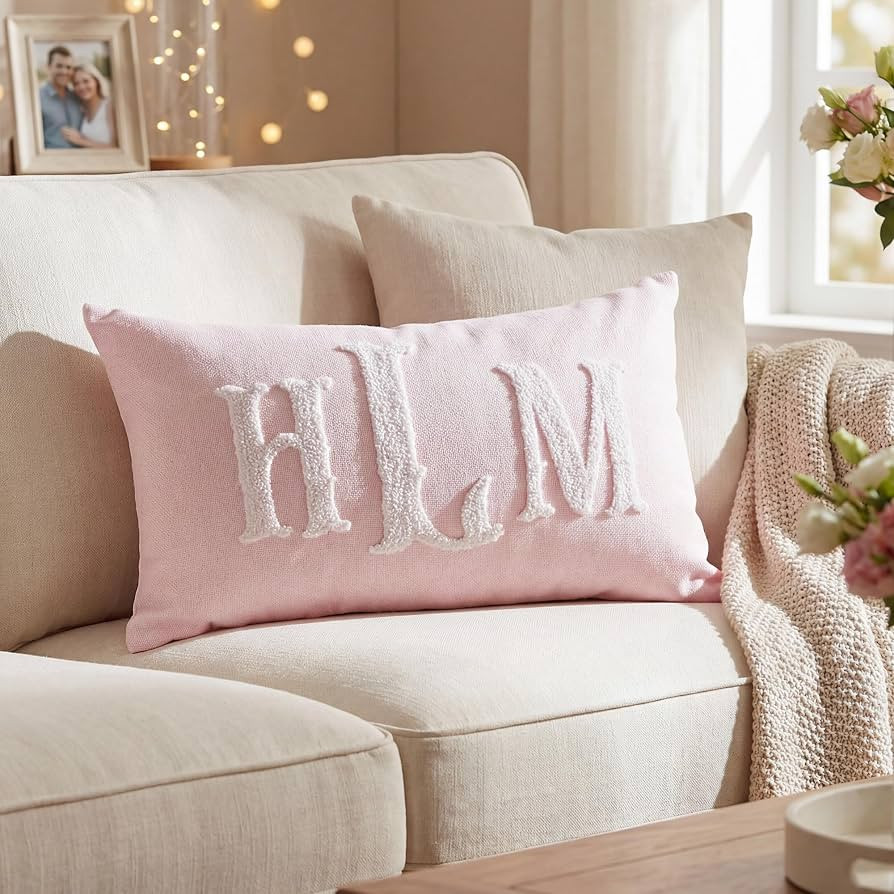 Easycosy Custom Embroidered Monogram Pillow\uff0cPersonalized Couples Name Wedding Decorative Thr... | Amazon (US)