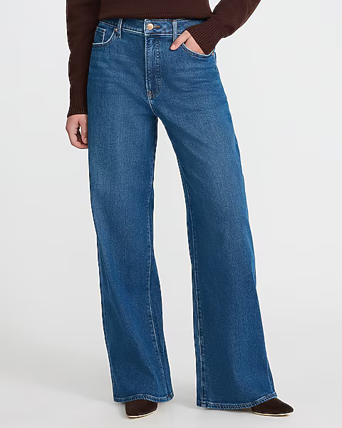 Low Slung Medium Wash Baggy Jeans | Express
