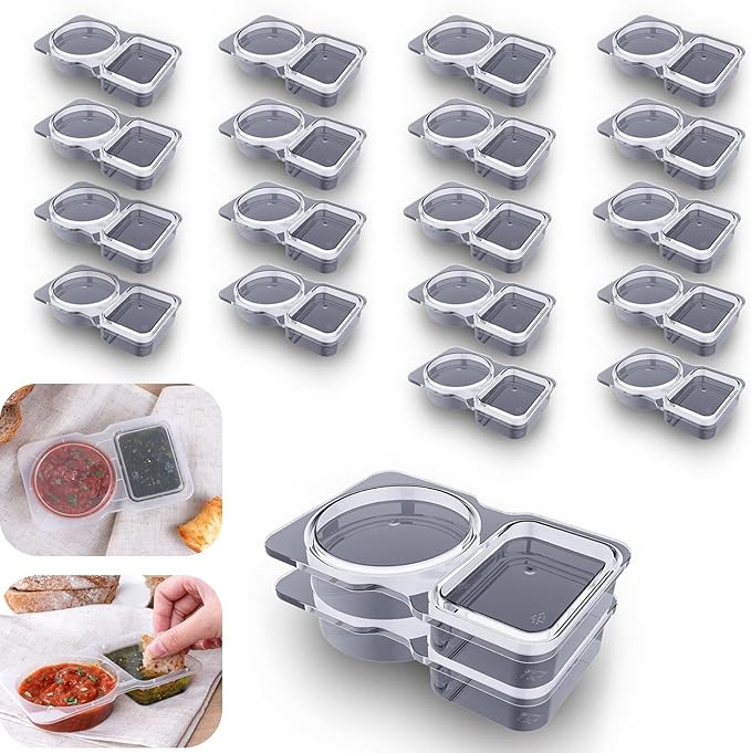 Double Compartment Condiment Container with Lid Double Compartment Snack Containers Double Compar... | Amazon (US)