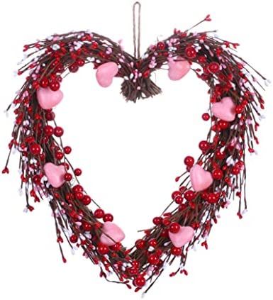 VioletEverGarden Valentine’s Day Wreath,15” Heart Shaped Wreath with Red Berries and Small Pi... | Amazon (US)