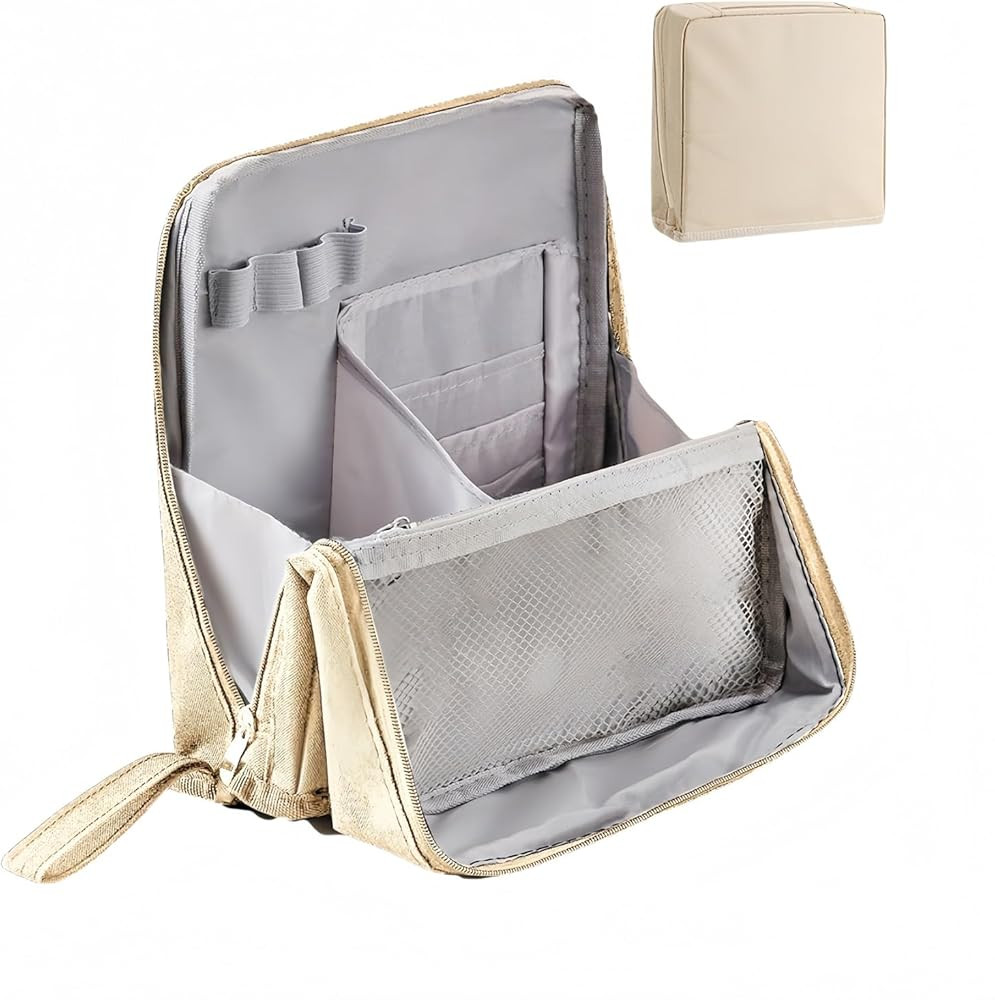 Stand Up Makeup Bag Portable Large Capacity Makeup Organizer Bag with Compartments, Waterproof St... | Amazon (US)