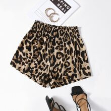 Plus Shirred Waistband Leopard Shorts | SHEIN