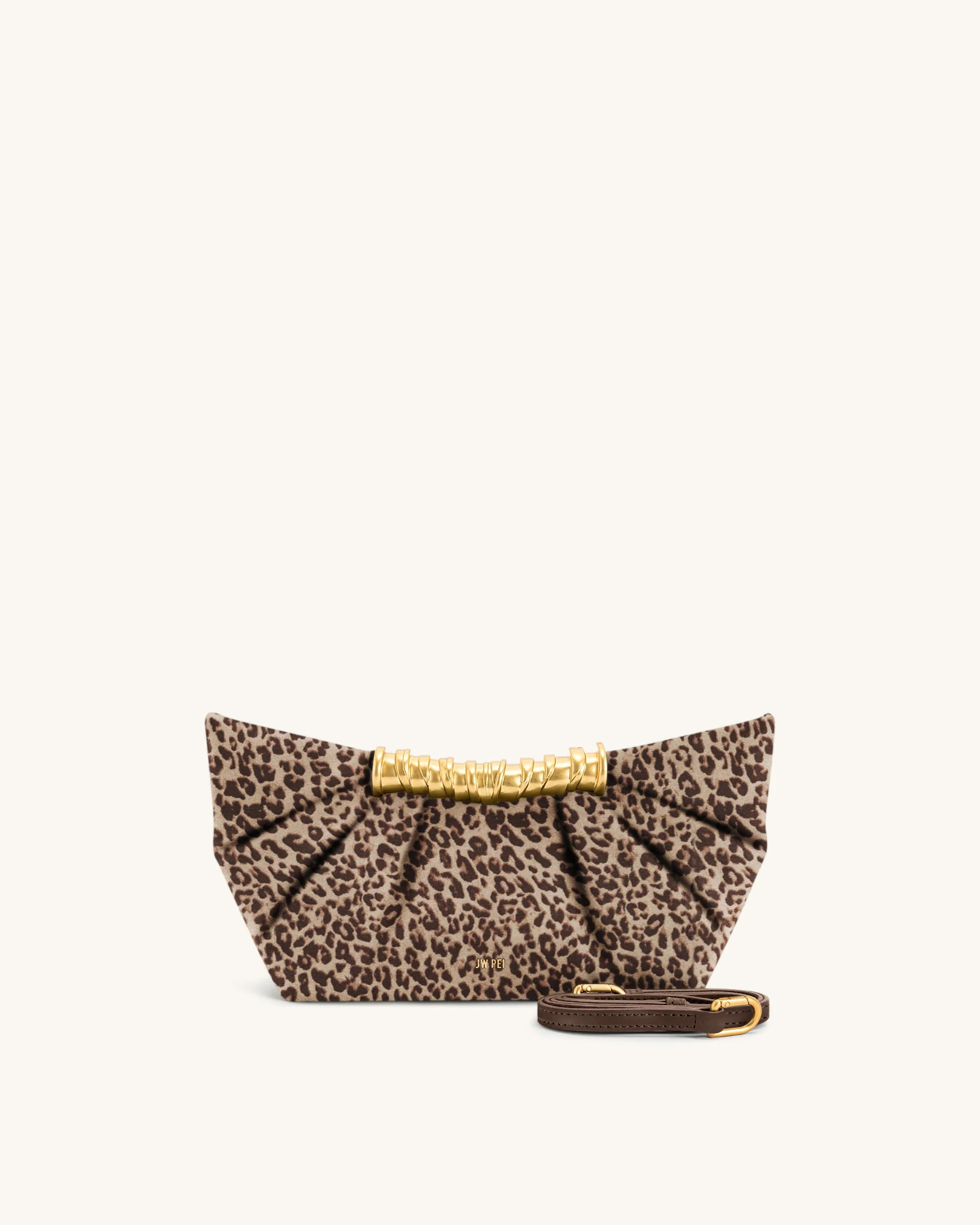 Leia Leopard Print Pleated Clutch - Taupe | JW PEI US