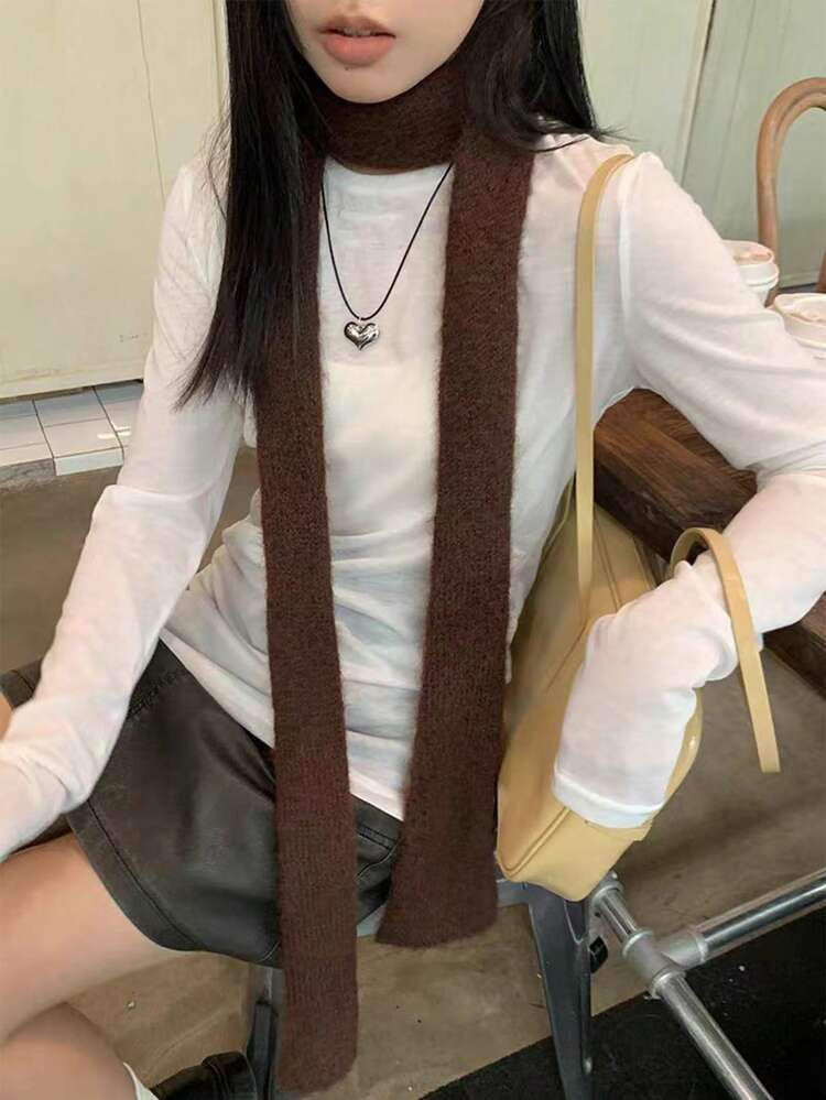 1pc Design Slightly Rolled Edge Thin Scarf Fashion Wear Long Versatile Scarf Thin Narrow | SHEIN