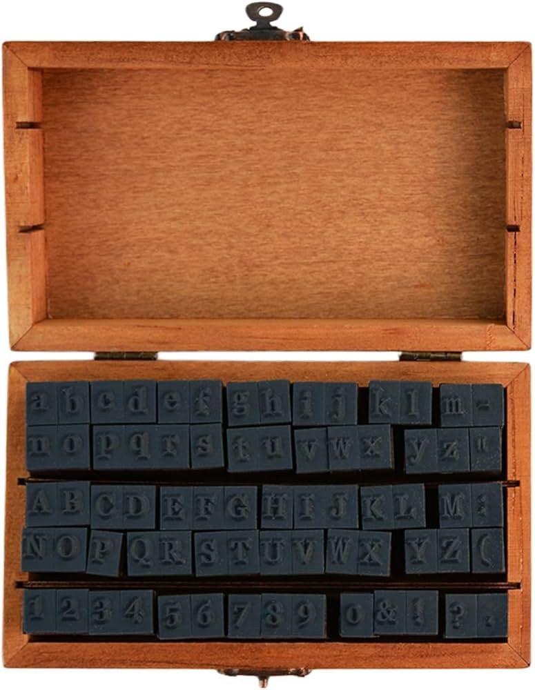 70Pcs Wood Letter Rubber Stamps, Vintage Capital Upper Lower Case Number Stamps Set with Wooden B... | Amazon (US)