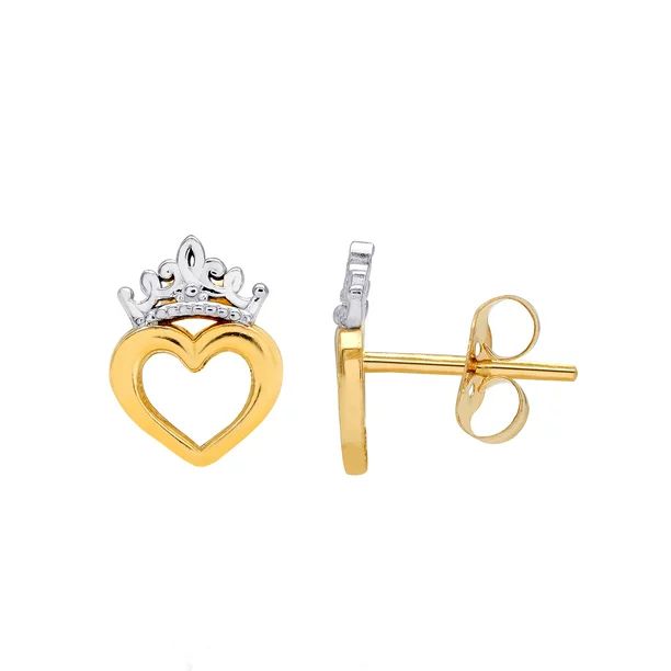 10KT Yellow Gold Heart Crown Earrings - Walmart.com | Walmart (US)