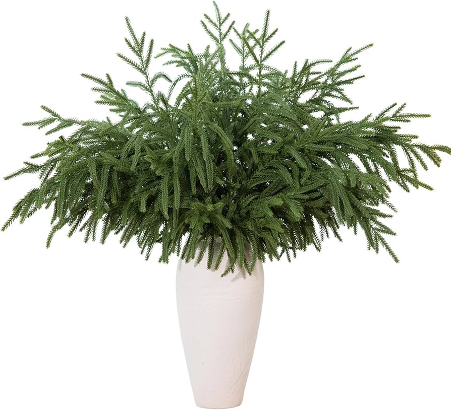 12 Pcs 30 Inch Artificial Norfolk Pine Stems Faux Christmas Greenery Pine Branches Realistic Fake... | Amazon (US)