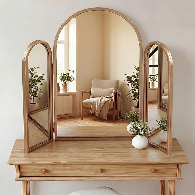 Trifold Vanity Mirrors 3 Way, 30 x 37 in Adjustable Arch Trifold Mirror for Bathroom Bedroom, Dec... | Amazon (US)