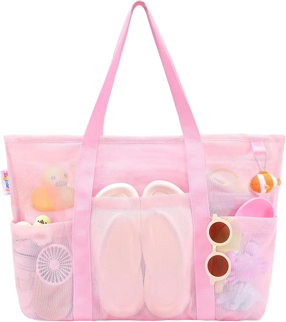 Tagitary Mesh Beach Bag with Zipper Large Beach Tote Waterproof Sandproof with 8 Pockets for Toys... | Amazon (US)
