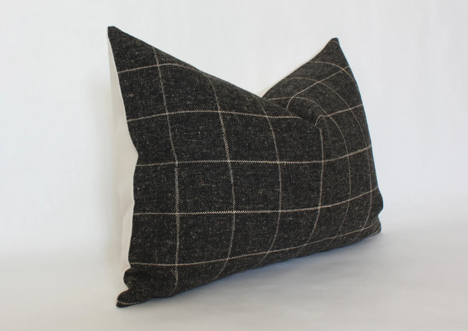 Charcoal Lumbar Pillow Windowpane Pillow Cover Black Lumbar - Etsy | Etsy (US)