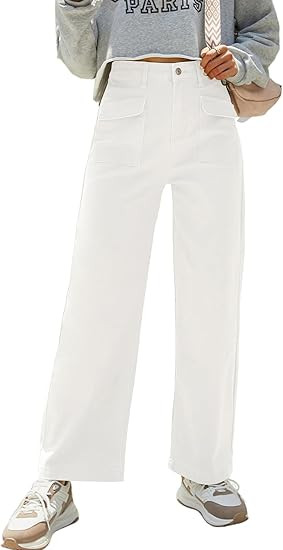 Dokotoo Womens Cargo Pants Women Baggy Wide Leg High Waist Casual Pants Jean Stretch Pants | Amazon (US)