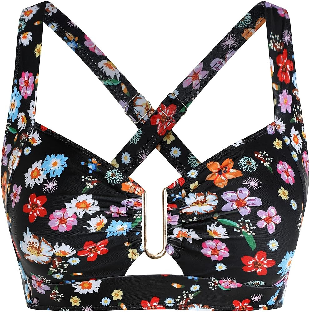ZAFUL Women U-Wired Bikini Top Only - Ruched Cut Out Back Cross No Bottom | Amazon (US)