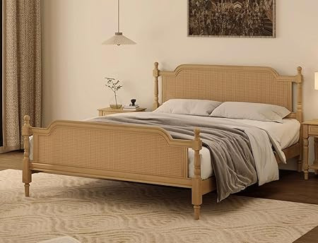 Queen Platform Bed Frame with Rattan Headboard and Footboard, No Box Spring Needed, Traditional S... | Amazon (US)